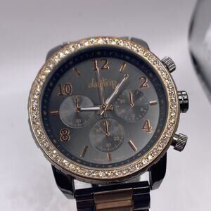 Daytrip Womens Rose Gold Metallic Rhinestone Quartz Watch Works New Battery